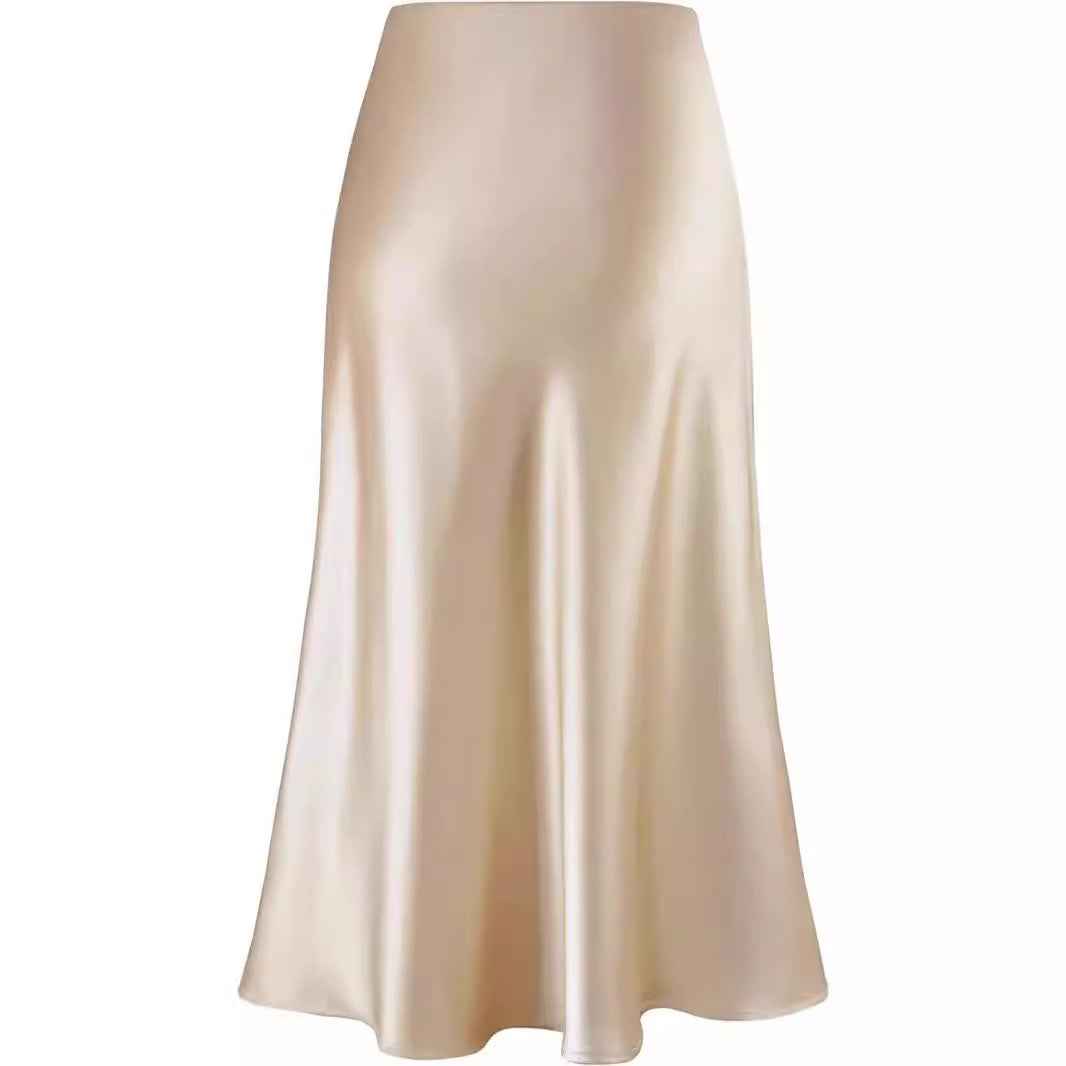 Soft Elegant And Sophisticated High-waisted Fishtail Satin Acetate Sheath Skirt