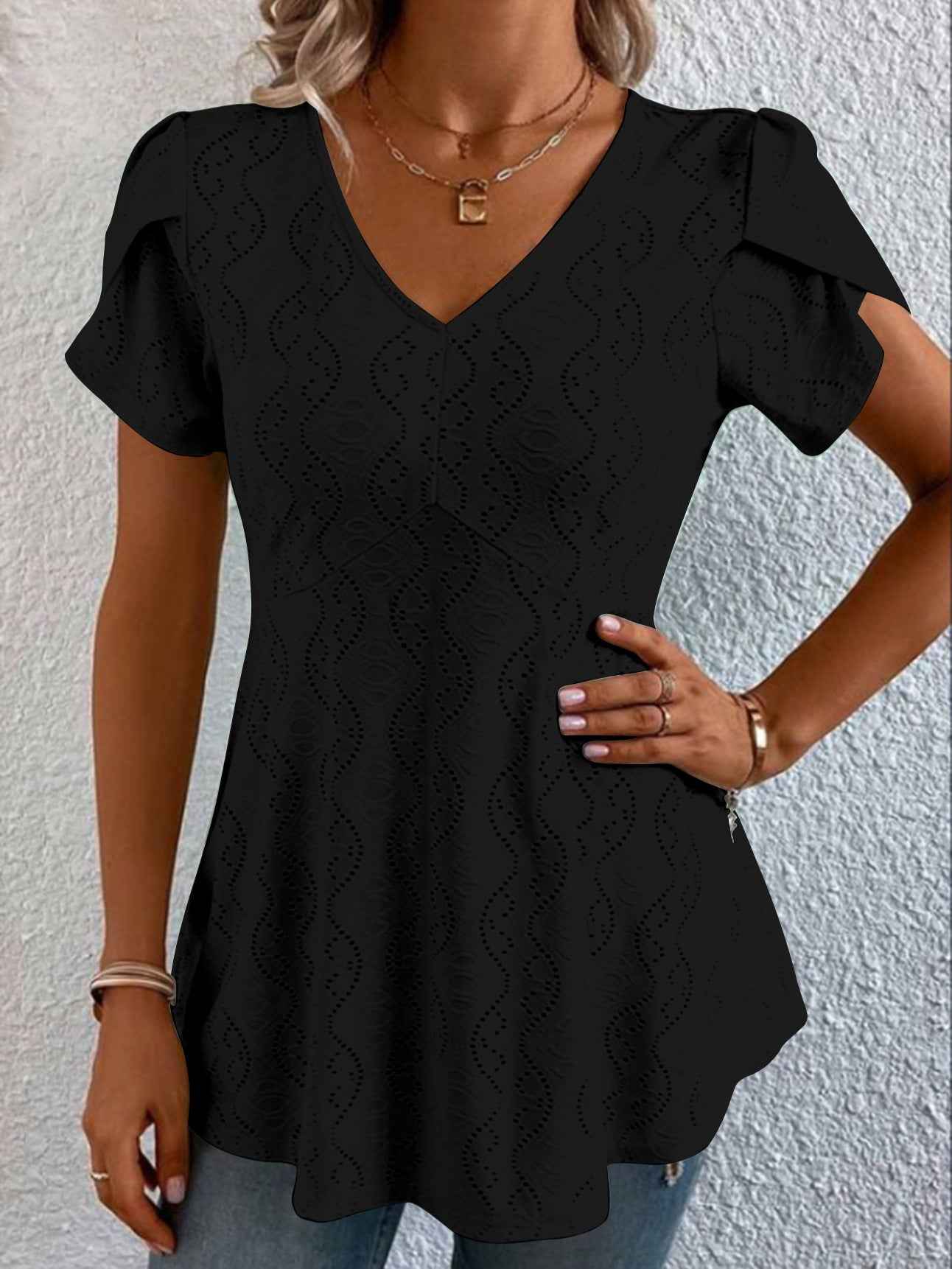 Women's Flutter-Sleeve V-Neck Top – Oversized Casual Tee