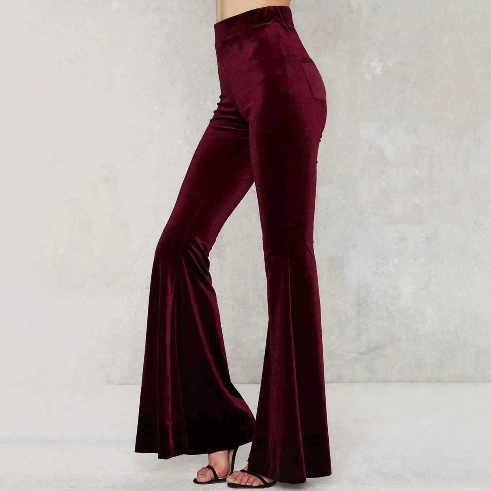 Womens Gold Velvet High-Waisted Slimming Flare Pants