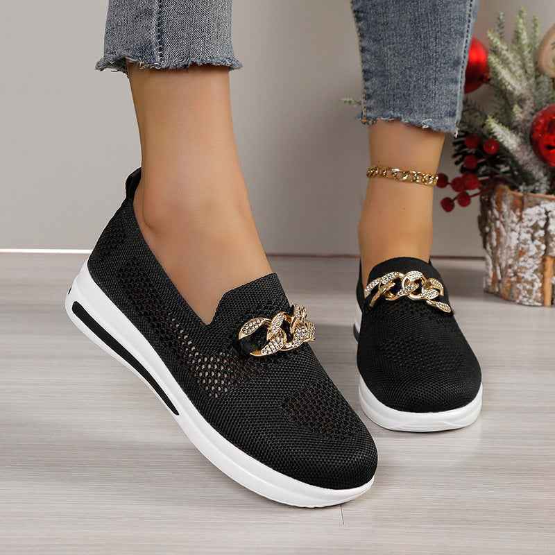 Flyknit Wedge Sneakers — Metal Chain Detail, 5 Colours