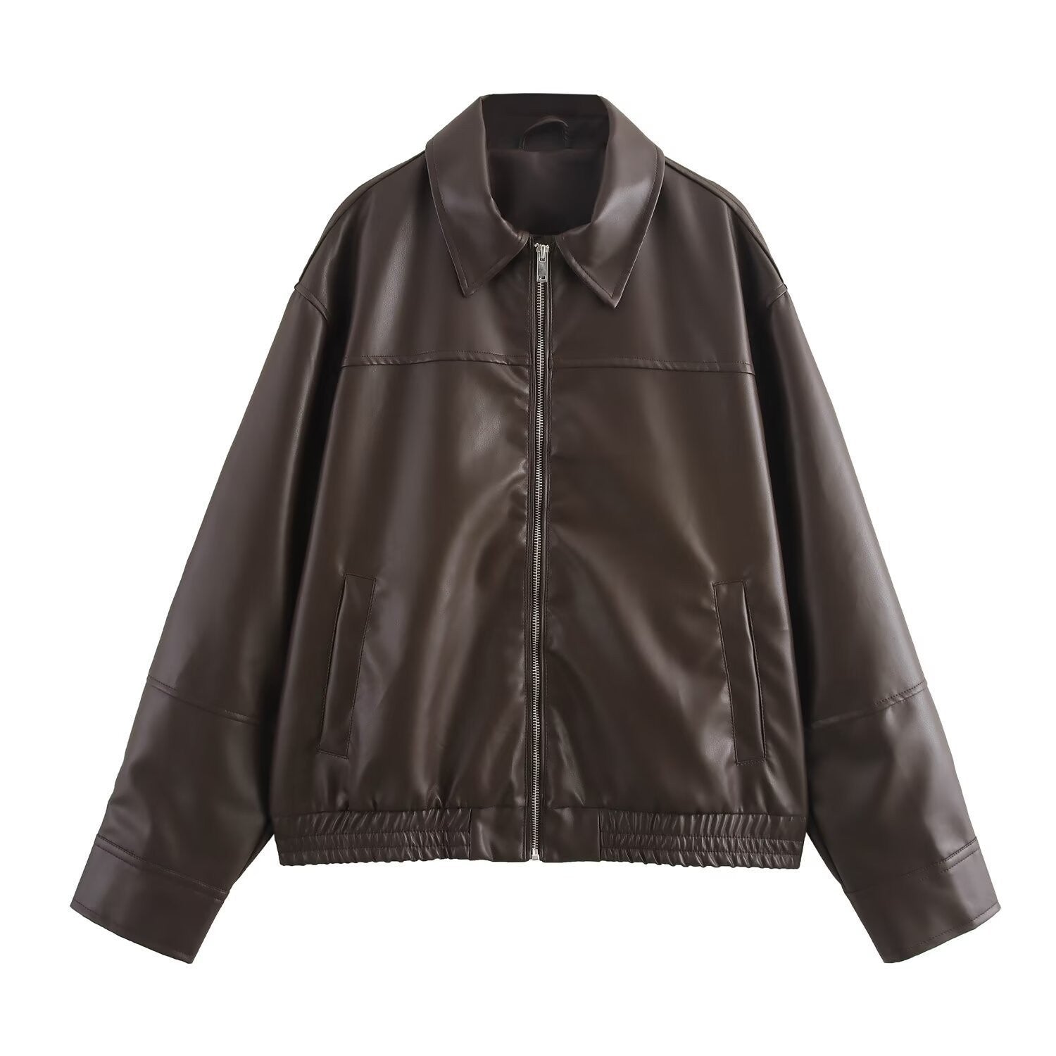 Faux Leather Patchwork Bomber Jacket