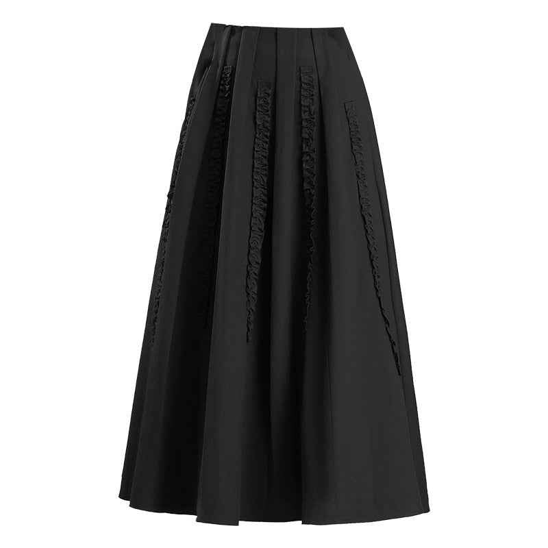New Commuter Skirt Figure-flattering Black Fashion Pleated Maxi A-line Skirt