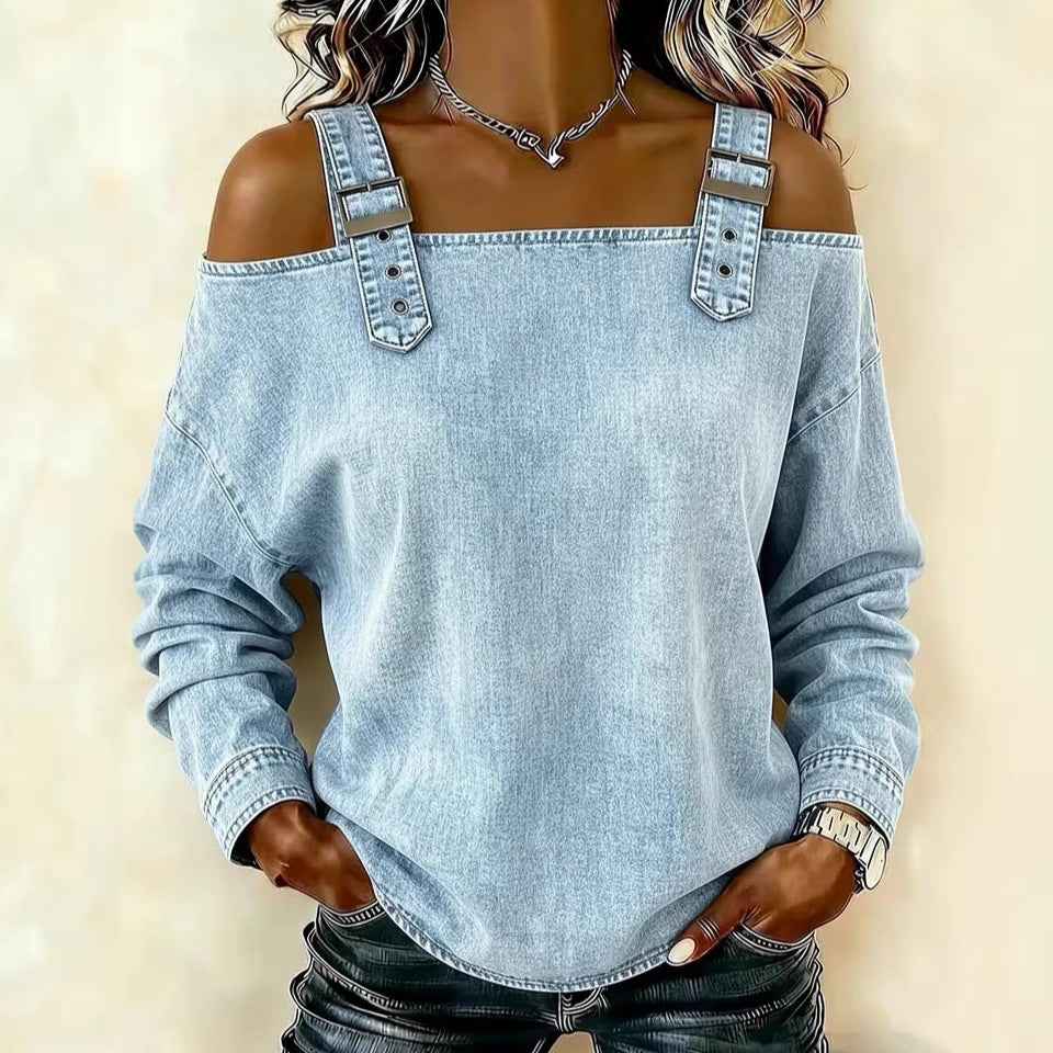 Halter-neck Off-shoulder Long-sleeve Top
