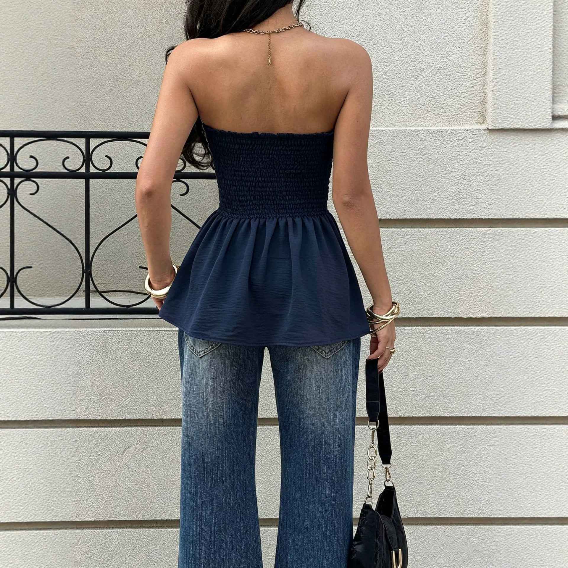 Women's Strapless Ruffled-Hem Waist-Cinching Top