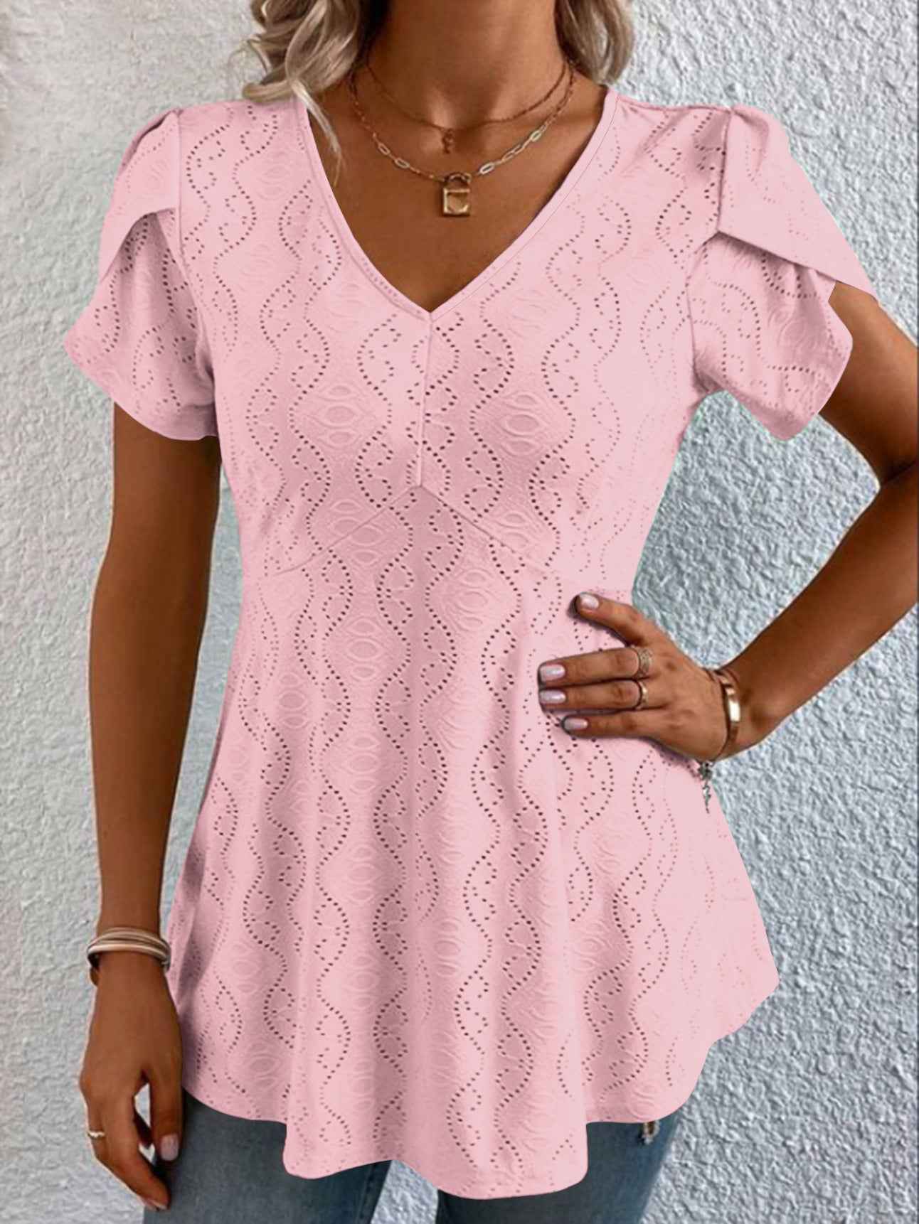Women's Flutter-Sleeve V-Neck Top – Oversized Casual Tee