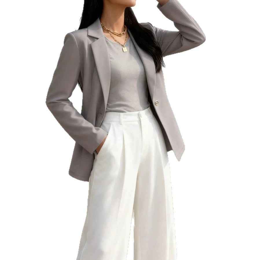 Waist-Cinched Lapel Collar Long-Sleeve Blazer