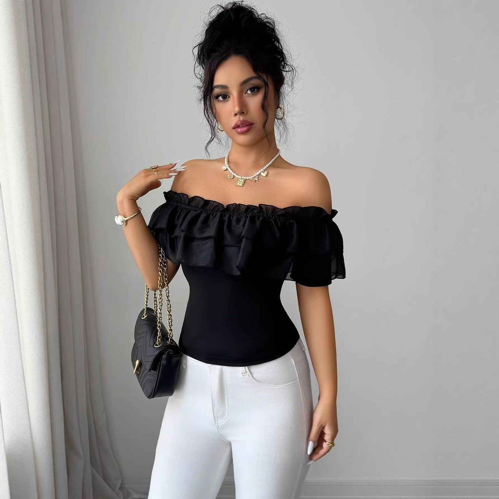 Slim-Fit Long-Sleeve Cropped Pullover Top — Black, S–XL