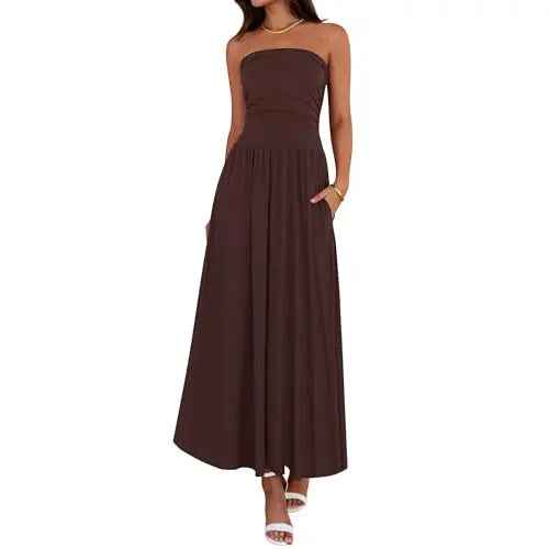 Strapless A-Line Maxi Dress – High Waist, Pleated, Open Back
