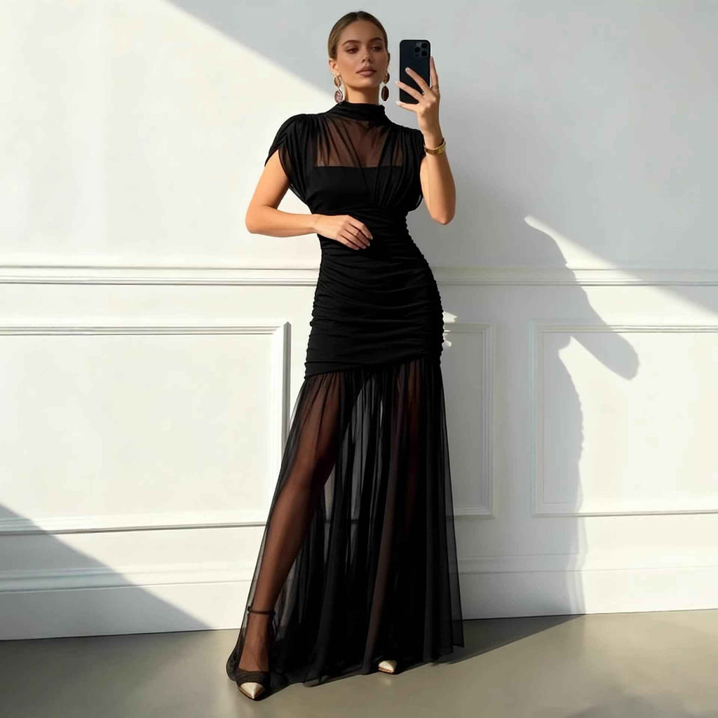 Solid-color Sheath Mesh Dress For Women