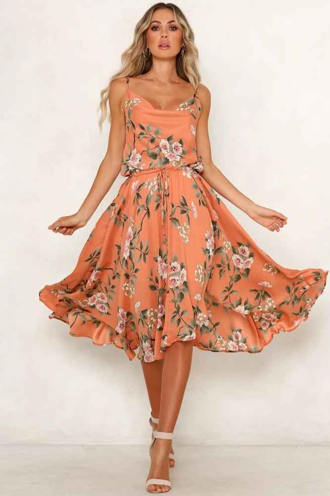 Printed V-Neck Sleeveless Dress – Loose Fit Fashion