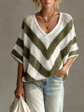 Drop Shoulder Knit Sweater – Loose Fit Three-Quarter Sleeve