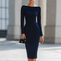 Women's Colour-Block Long-Sleeve Slim Midi Dress — Navy Blue, S–2XL