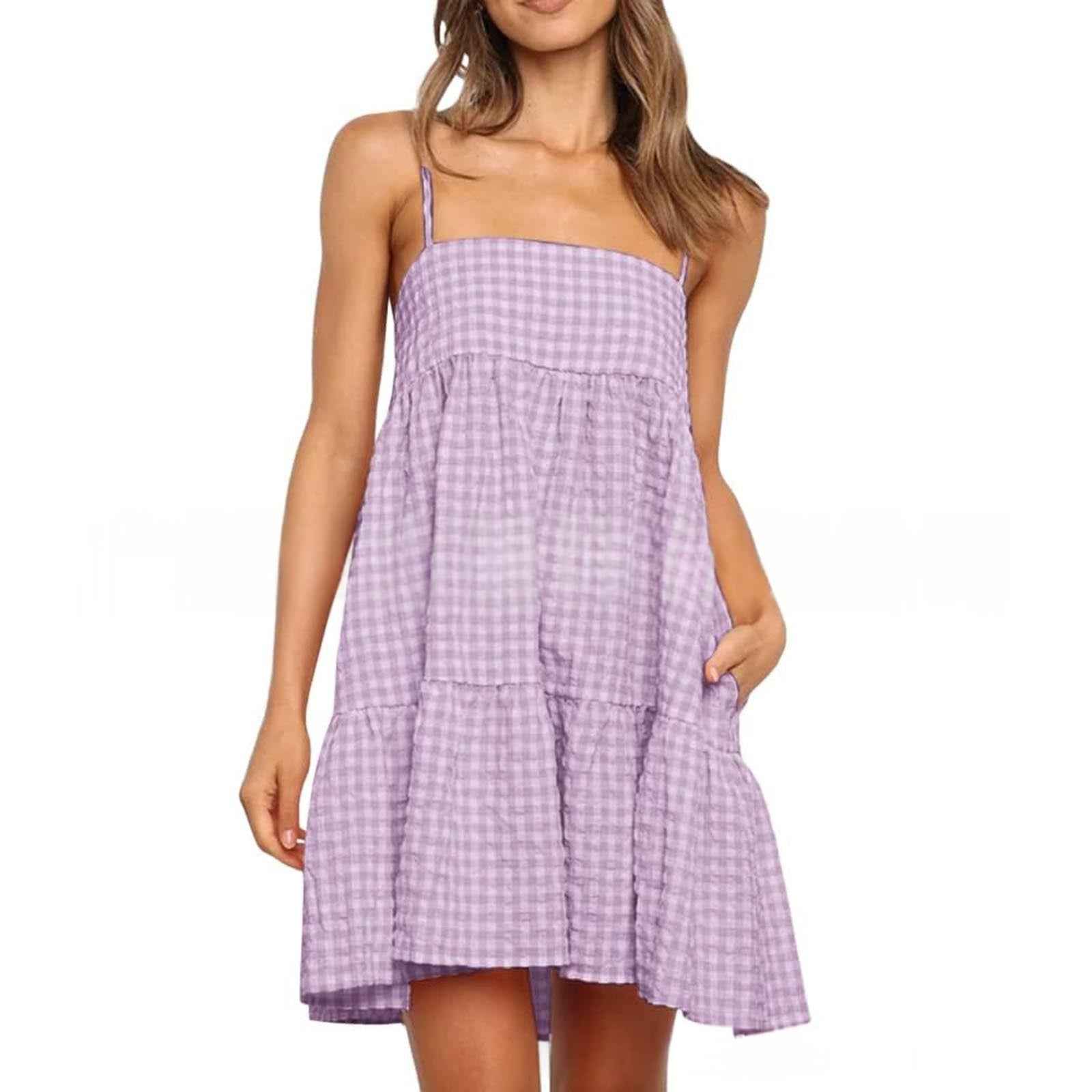 Casual Mini Dress With Shoulder Strap Ruffles And Side Pockets