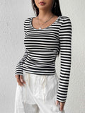French-style Striped Crew Neck Long-sleeve T-shirt