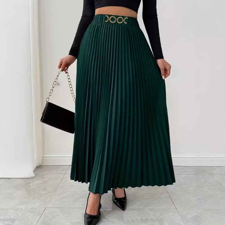 Women's High-Waist Pleated A-Line Midi Skirt — 3 Colours