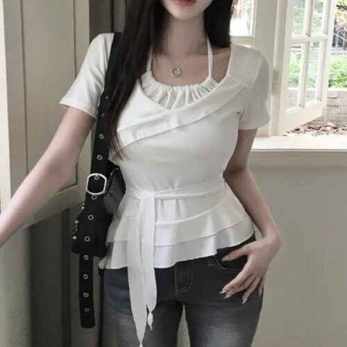 Ruffled Hem Mock Two-Piece Top – Summer Blouse