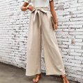 Asymmetric High-Waist Wide-Leg Linen-Look Pants