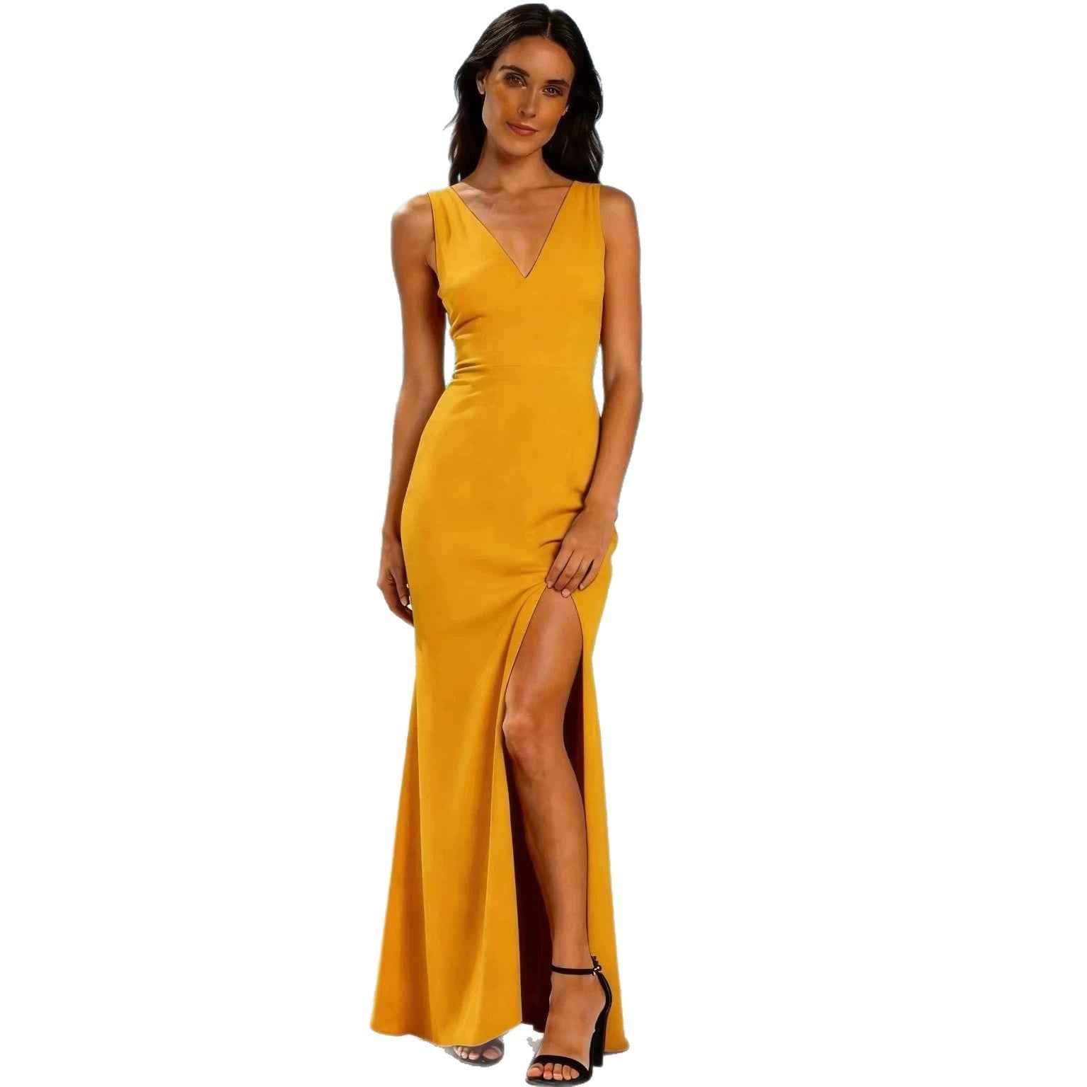 Women's Sleeveless Ruched A-Line Maxi Dress — Milky White & Orange