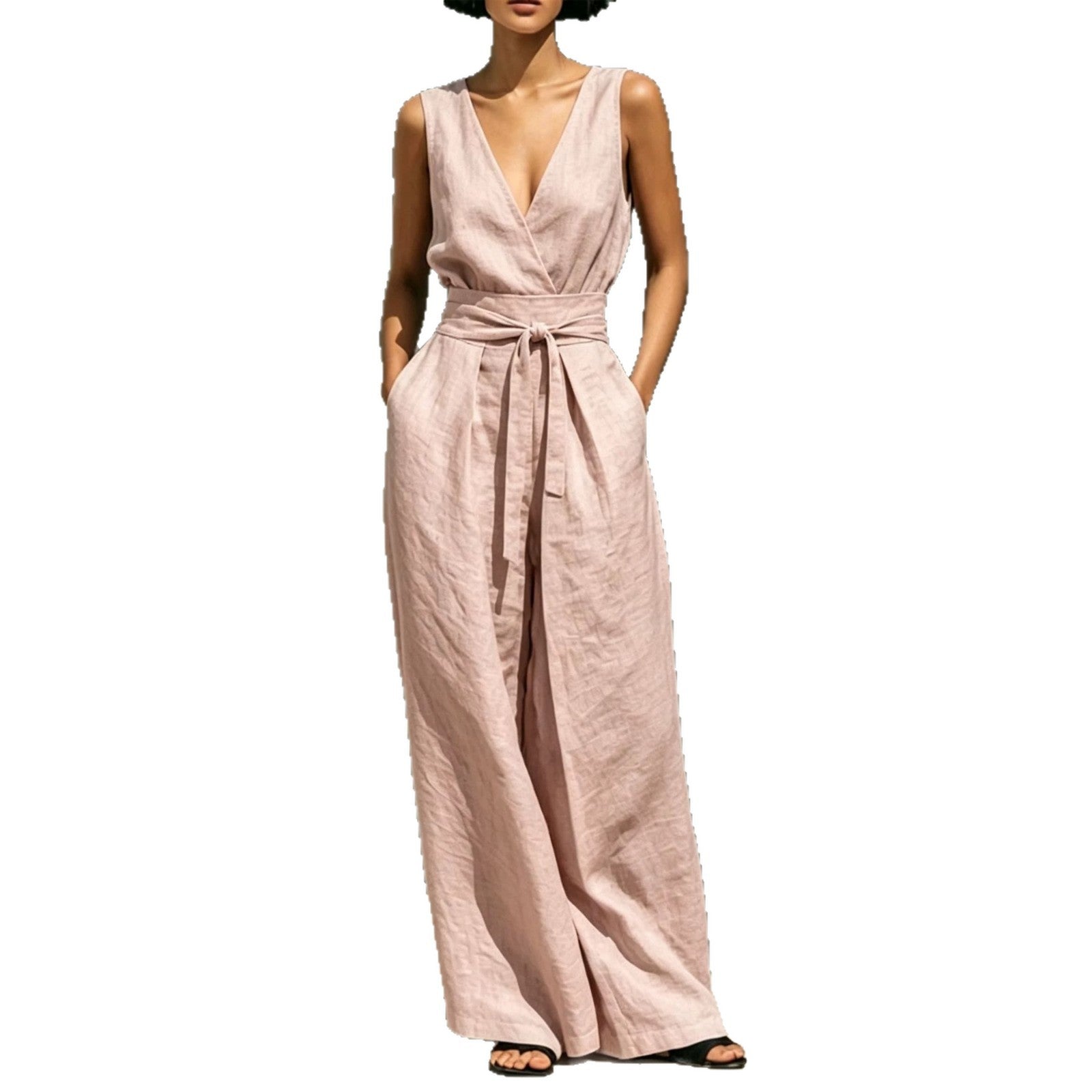 Solid Colour Sleeveless Vest & High-Waist Wide-Leg Pants Set