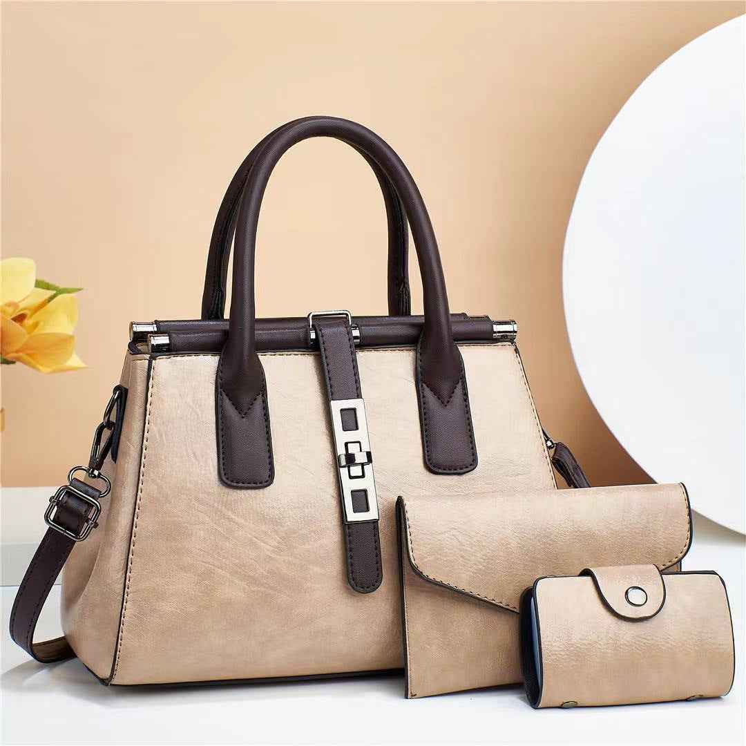 PU Tote Bag Set — 3-Piece, Patchwork Detail, 8 Colours