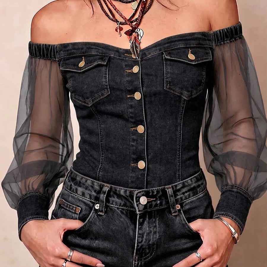 Printed Splicing Three-Quarter Sleeve Top – Street Style