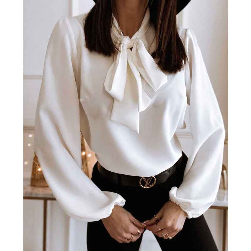 Womens Solid-Color Professional Stitched Collar Shirt