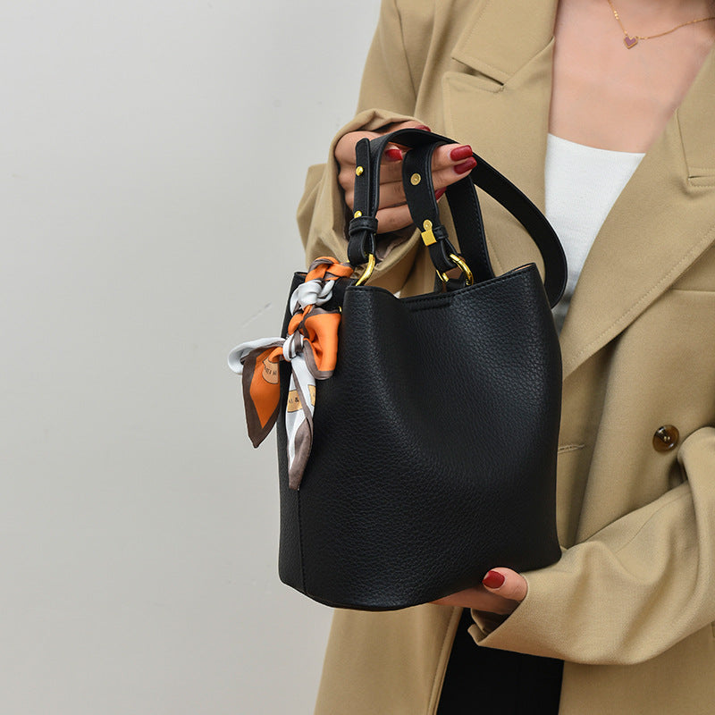 Genuine Leather Bucket Crossbody Bag – Soft Cowhide Everyday Bag