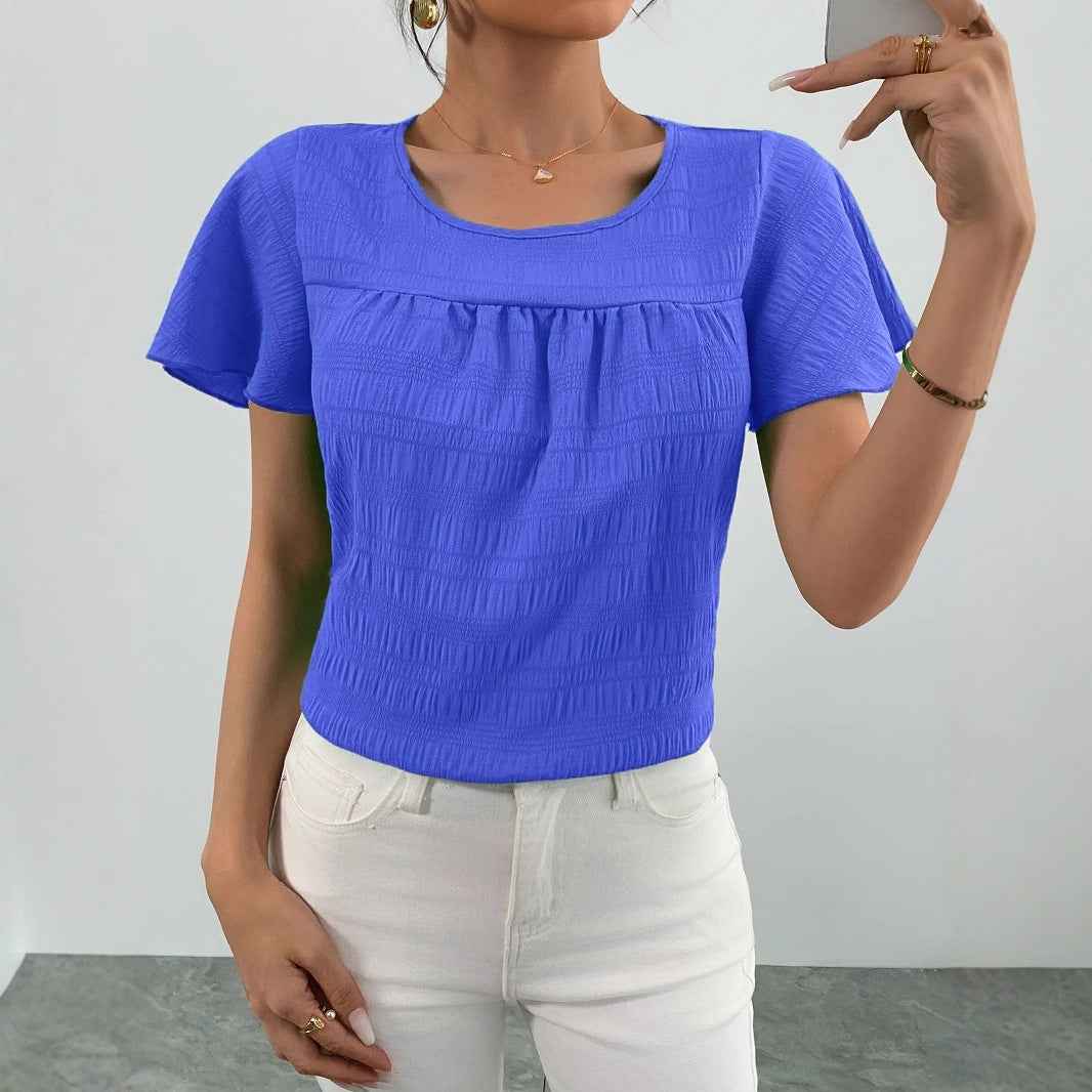 Women's Ruffle-Detail Crew-Neck Short-Sleeve Pullover Top