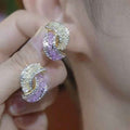 Trendy Purple Rhinestone Color Contrast Studs, Sparkling Niche Earrings For Women