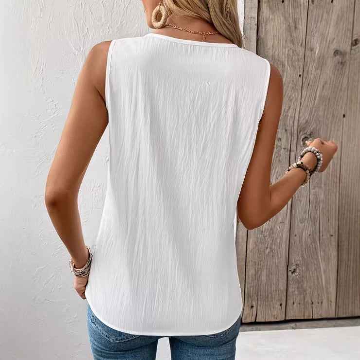 Round-Neck Loose Cotton Tank Top — White
