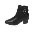 Chunky Heel Ankle Boots — Belt Buckle, Pointed Toe