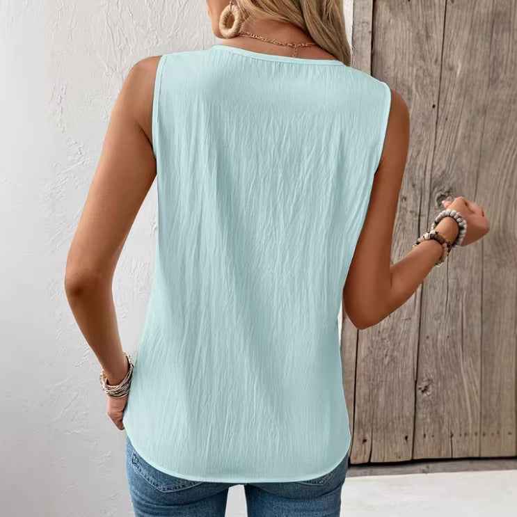 Round-Neck Loose Cotton Tank Top — White