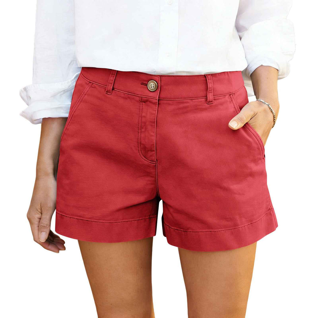 Women's Mid-High Waist Twill Cotton Hot Pants — Elegant Commuter Shorts