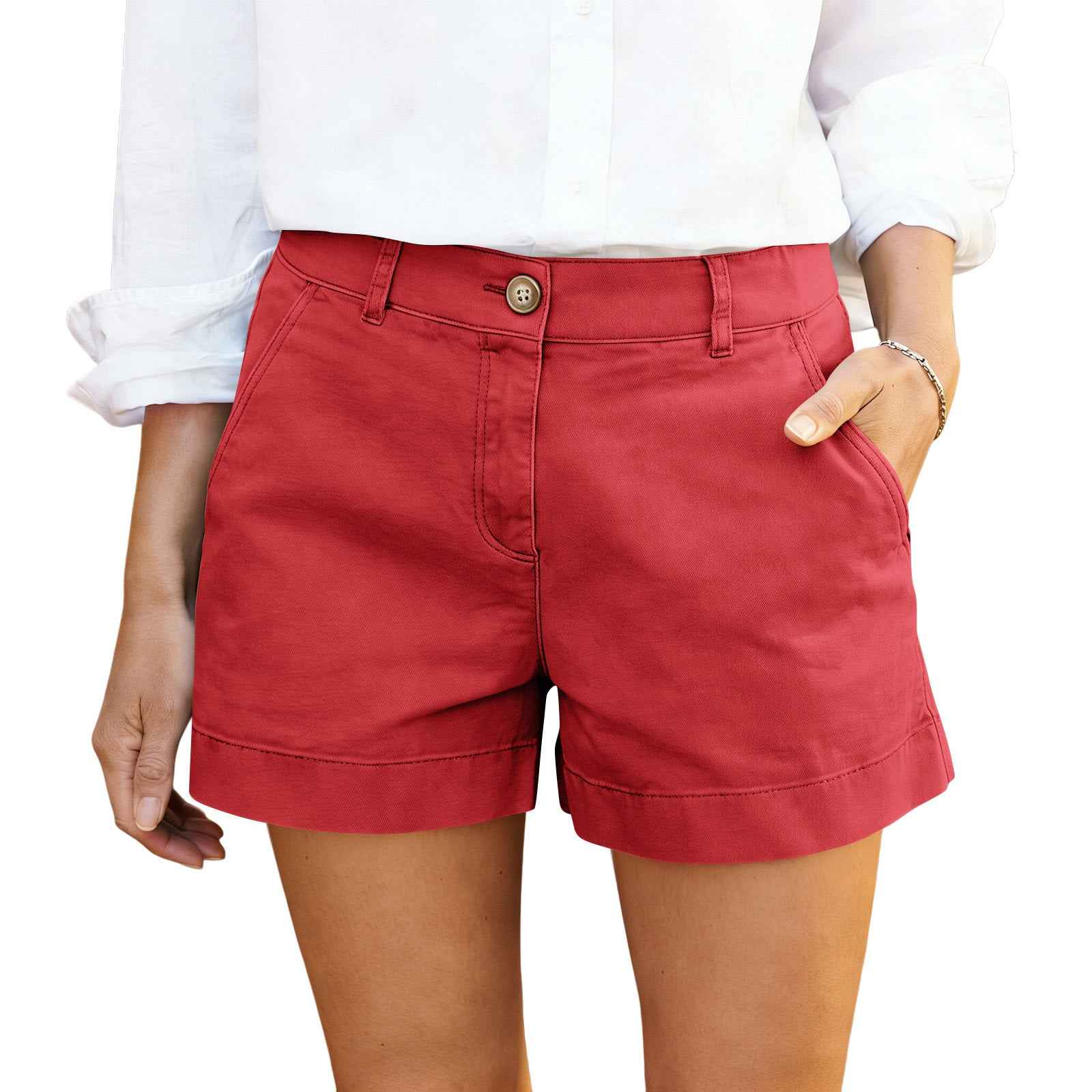 Women's Mid-High Waist Twill Cotton Hot Pants — Elegant Commuter Shorts