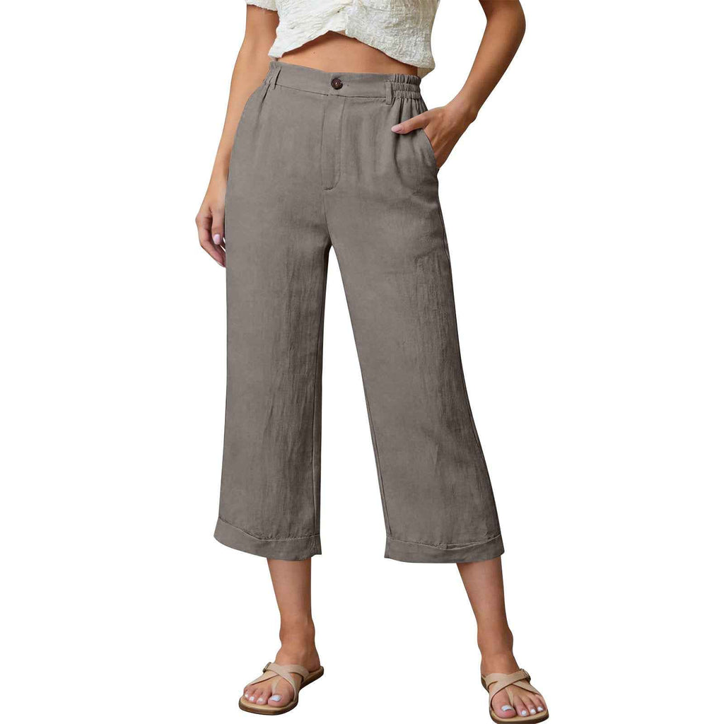 Pocketed Loose-fitting Breathable Summer Capri Pants
