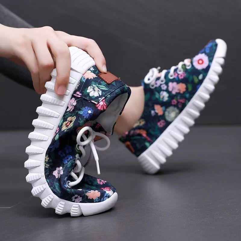 Womens Soft-soled Non-slip Casual Floral-print Sneakers