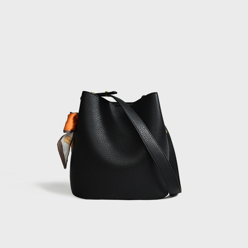 Genuine Leather Bucket Crossbody Bag – Soft Cowhide Everyday Bag