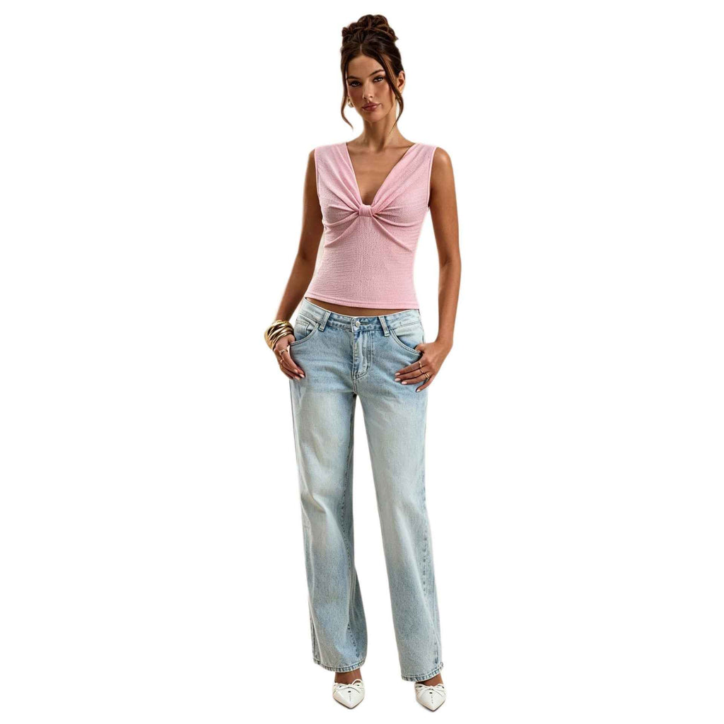 High-end V-neck Twisted Sleeveless Top