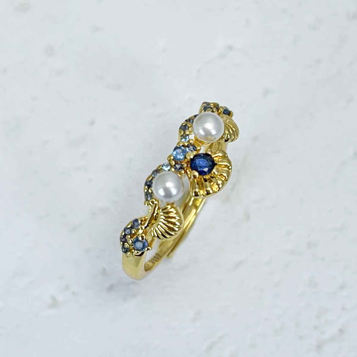 Diamond-encrusted Mother-of-pearl Shell Ring