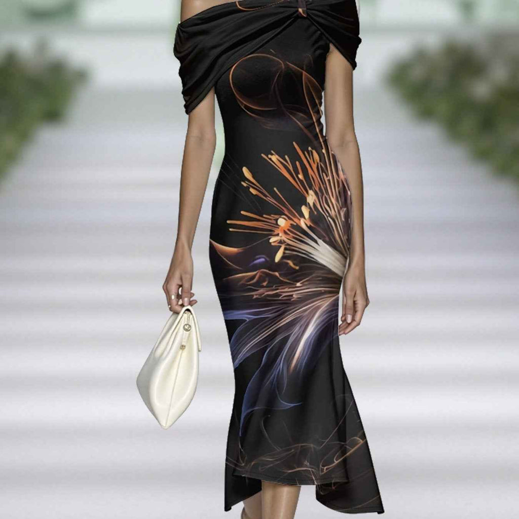3D Floral Print Off-Shoulder Sleeveless Dress — 5 Styles