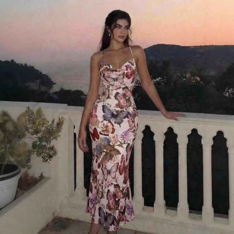 Open-Back Long Dress – High-Waist, Slim Fit, Straight Cut
