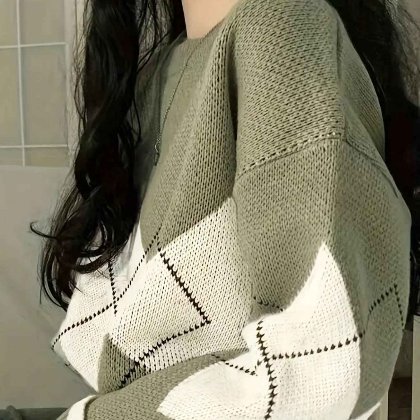 Colour Block Drop Shoulder Knit Sweater | Plus Size Long Sleeve Pullover