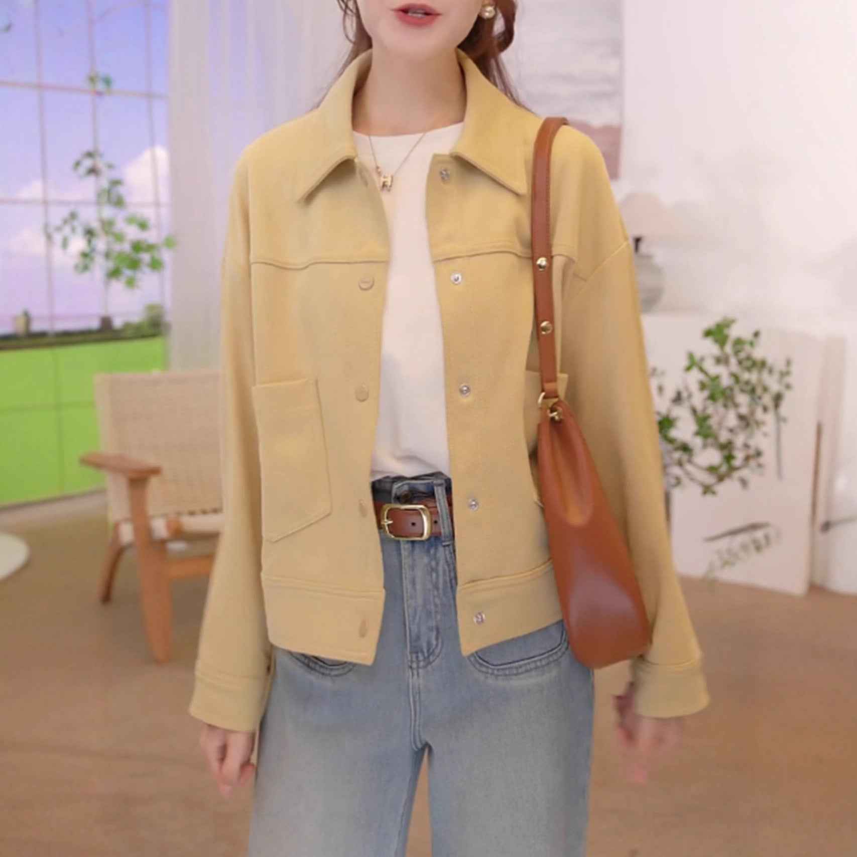 Denim Cotton Jacket with Pockets — Straight-Cut Casual