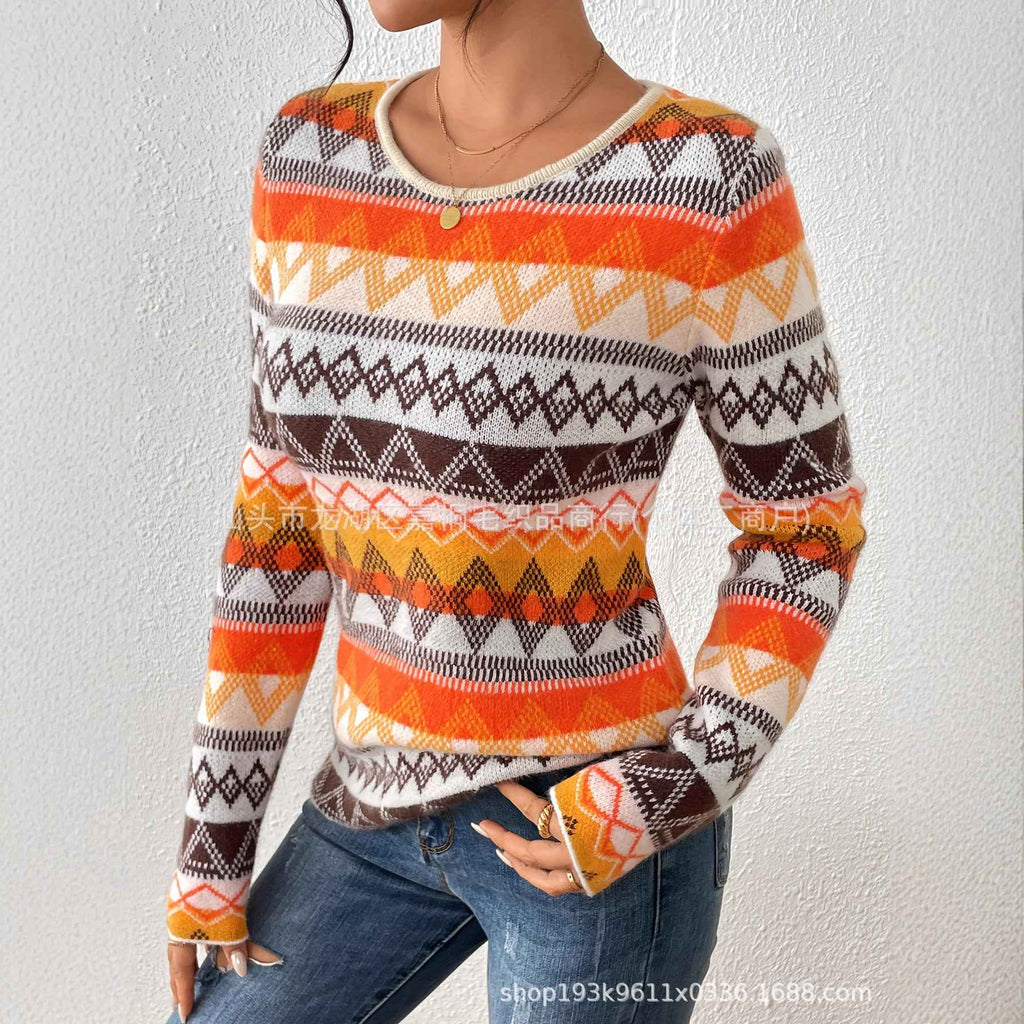 Color-block Sweater Versatile Pullover Knit