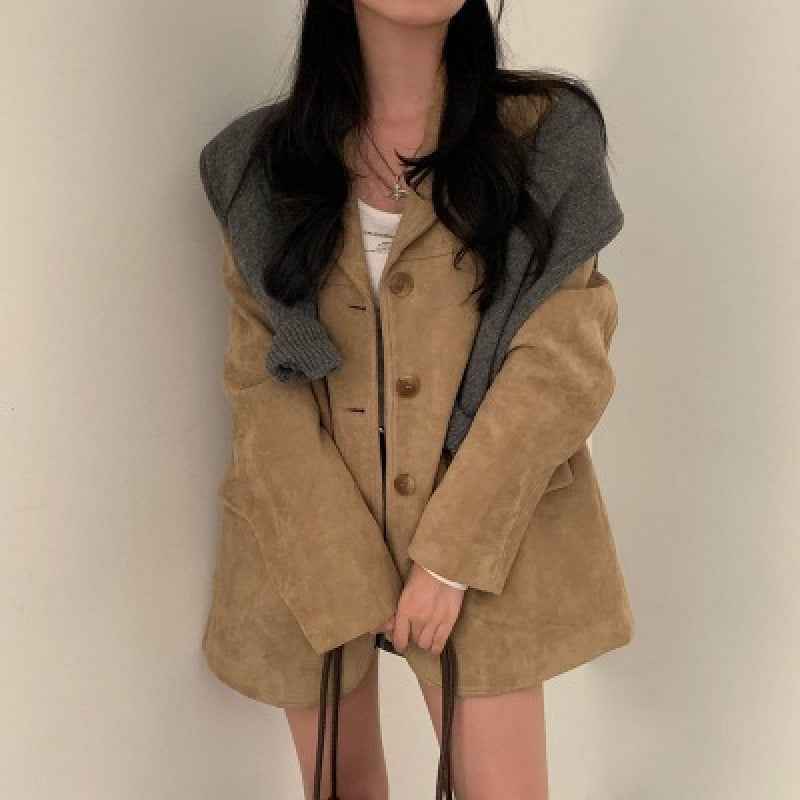 Women's Retro Single-Breasted Jacket – Loose Fit, Two Pockets