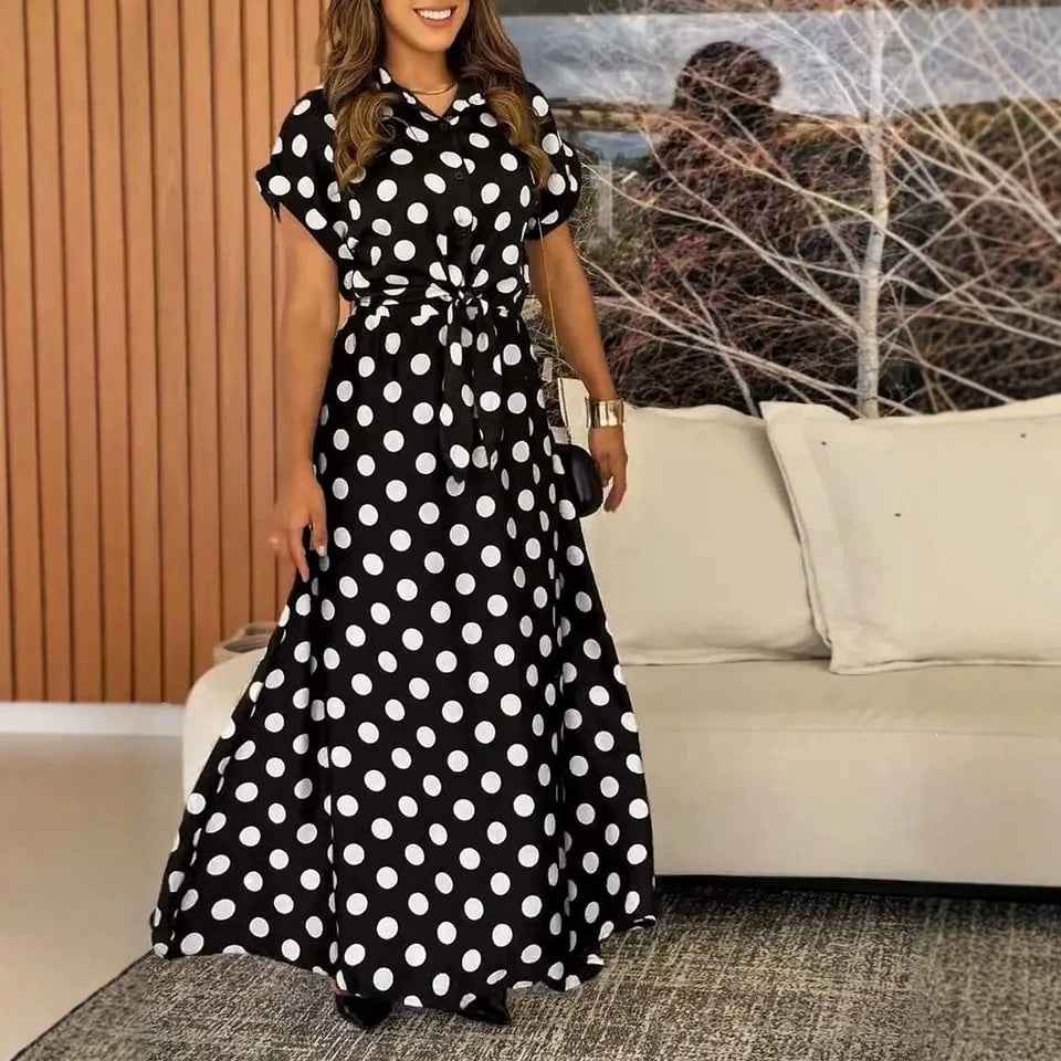 Retro Polka-dot Waist-cinching Dress For Women