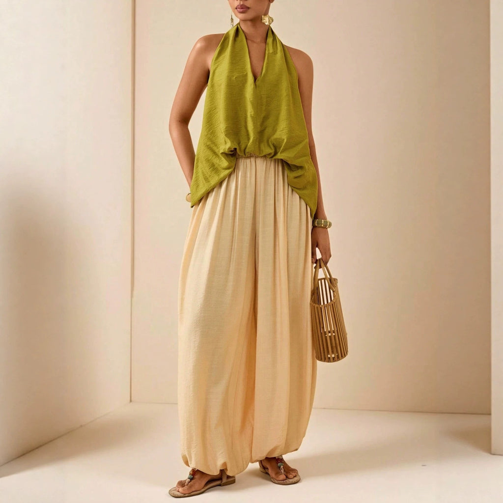 Halter-Neck Vest & Lantern Pants Two-Piece Set — Chic & Relaxed