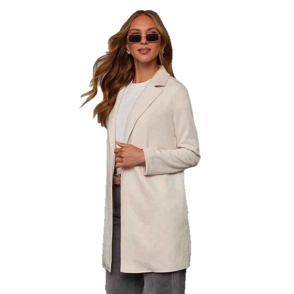 Slim-Fit Polyester Coat with Pockets — Elegant Commute