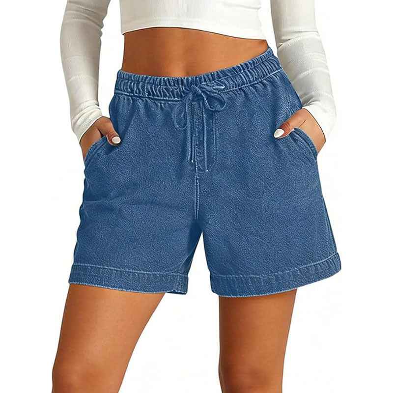 Women's High-Waist Denim Shorts – Cropped, Retro Style with Pockets