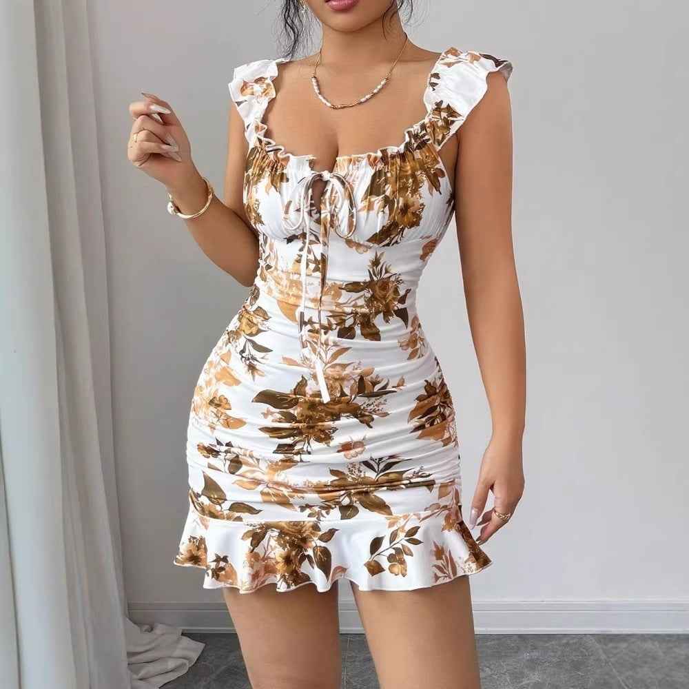 Floral Print Sleeveless Mini Dress – Slim Fit for Women